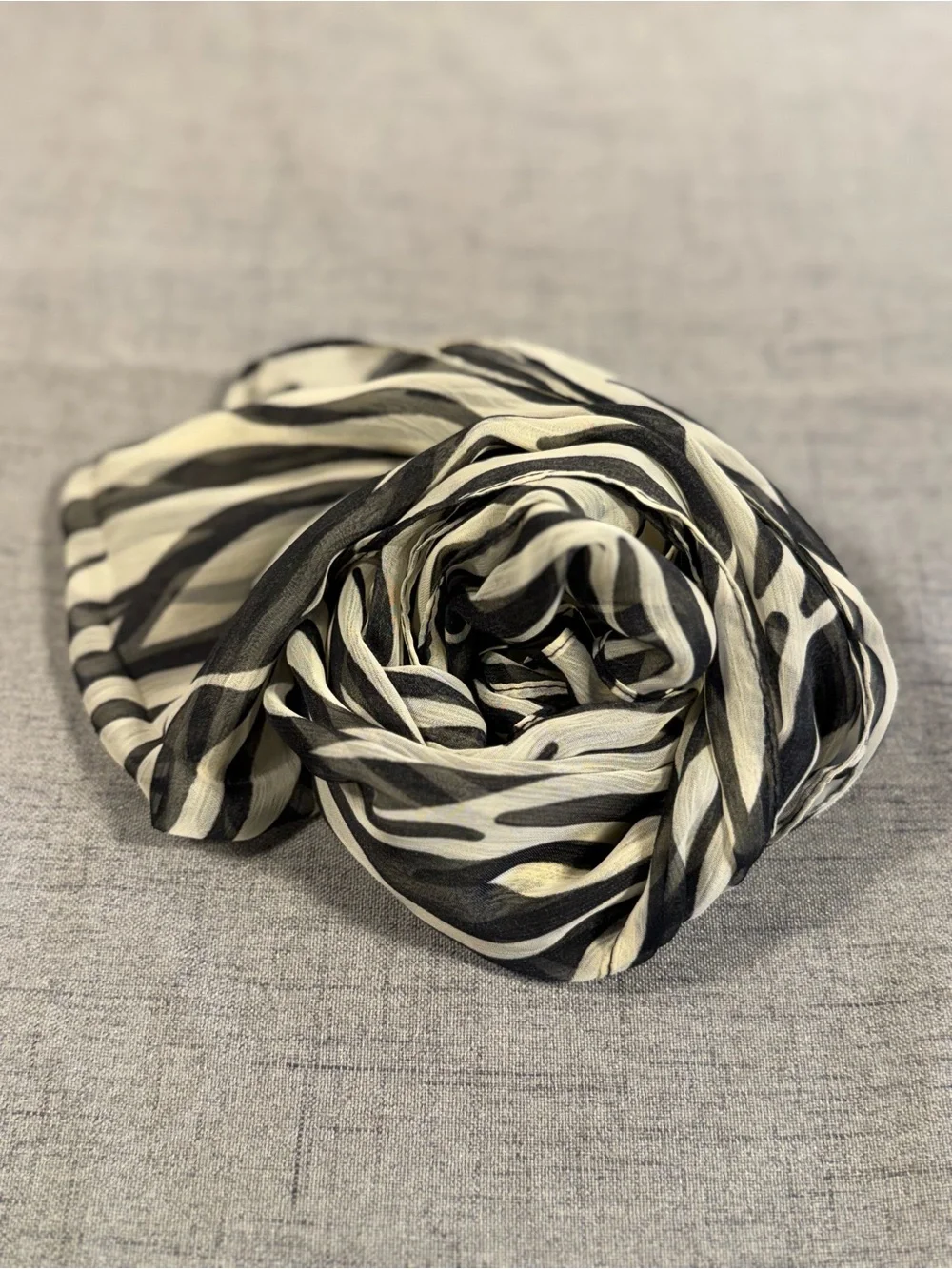 XY Design Zebra Print Sheer Chiffon Scarf 60x12 Black and Ivory